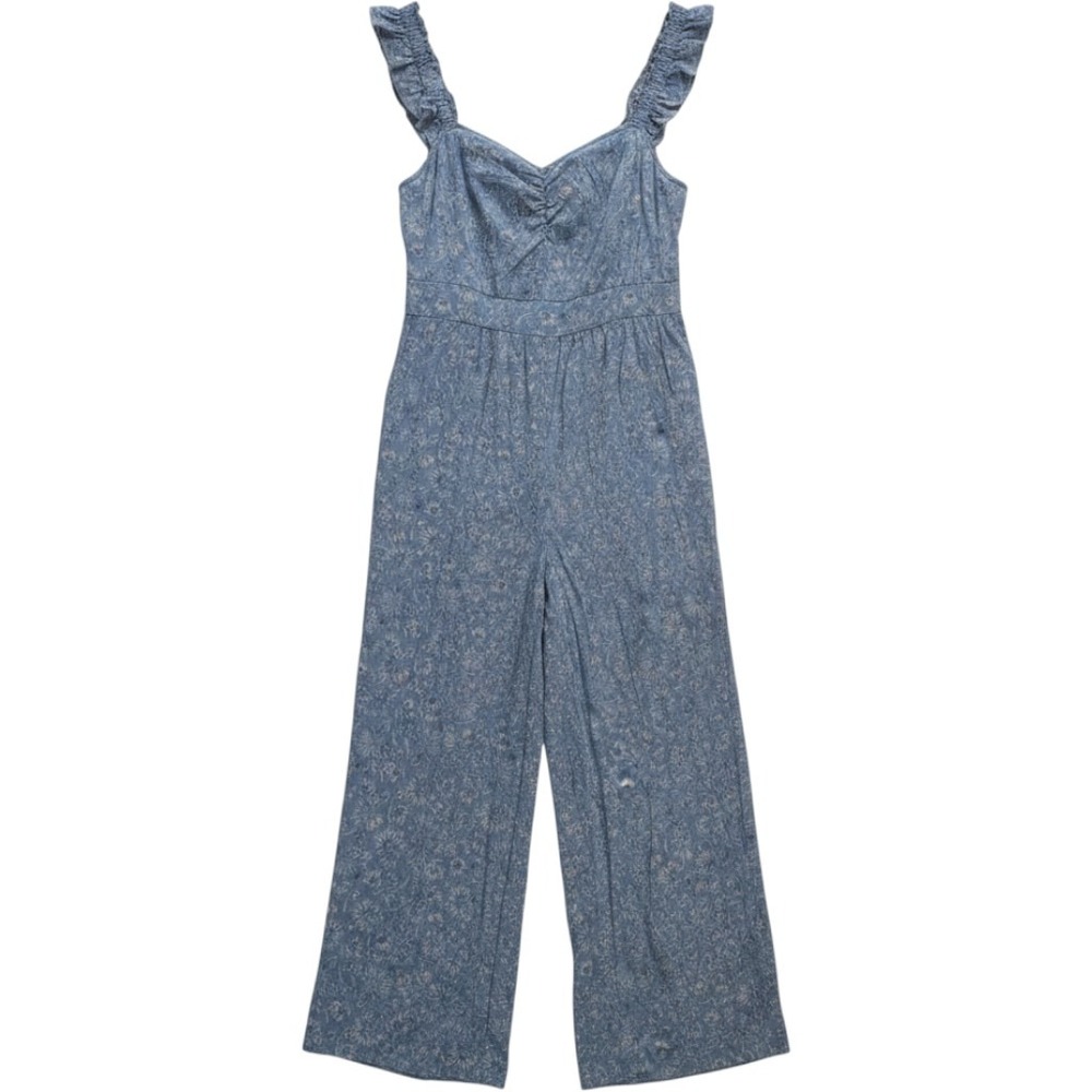 Torrid Blue Floral Ruffle‎ Strap Wide Leg Jumpsuit Plus Size 2 Sweetheart Neck